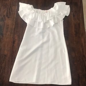Ruffle Off the Shoulder Julie Brown Cocktail Dress